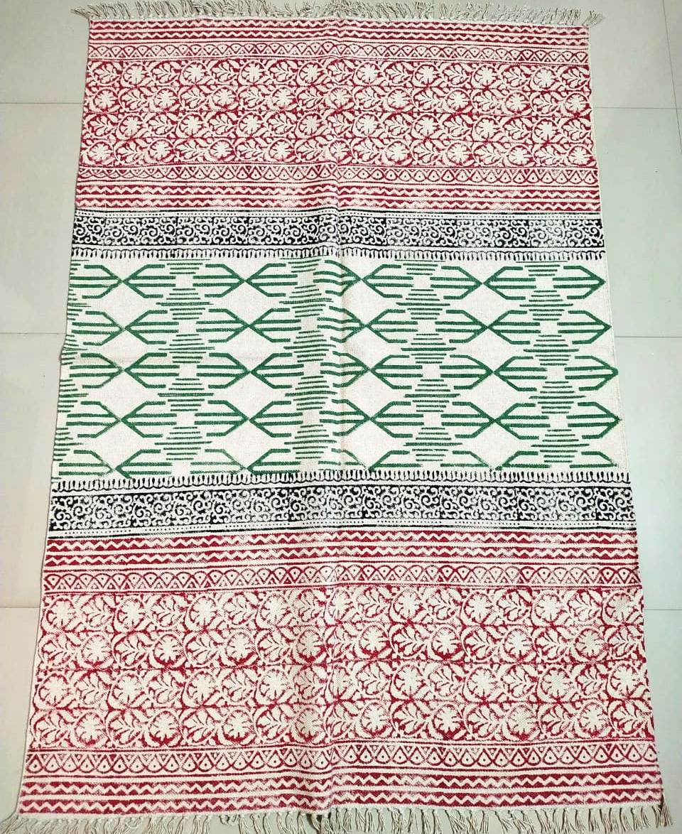 Hand block printed cotton Rug- Mangal Print 13