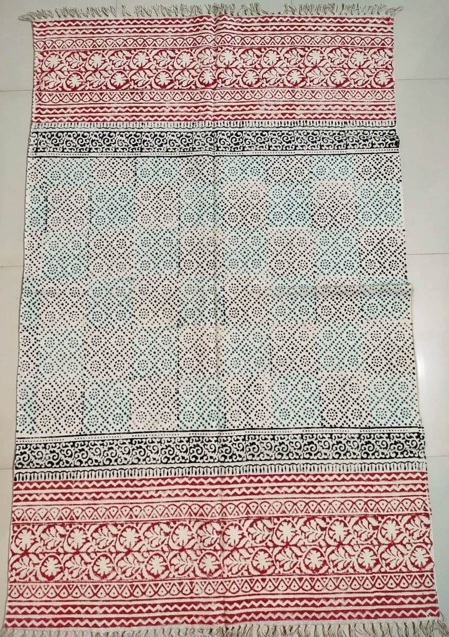 Hand block printed cotton Rug- Mangal Print 15