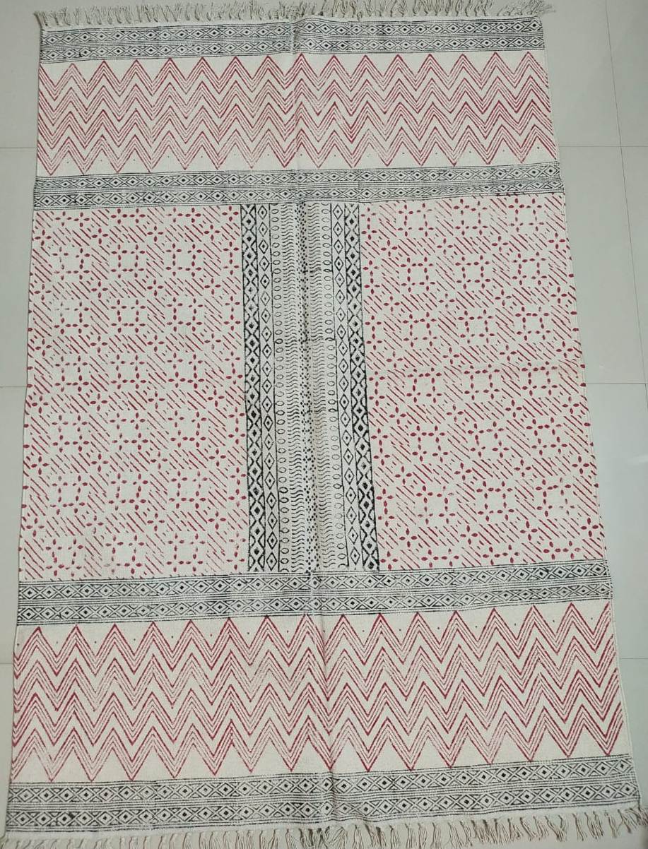Hand block printed cotton Rug- Mangal Print 20