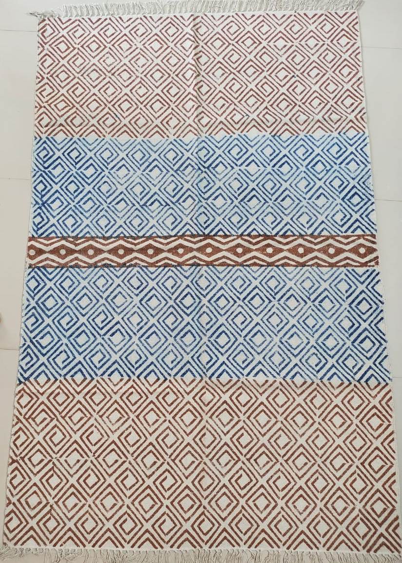 Hand block printed cotton Rug- Mangal Print 26