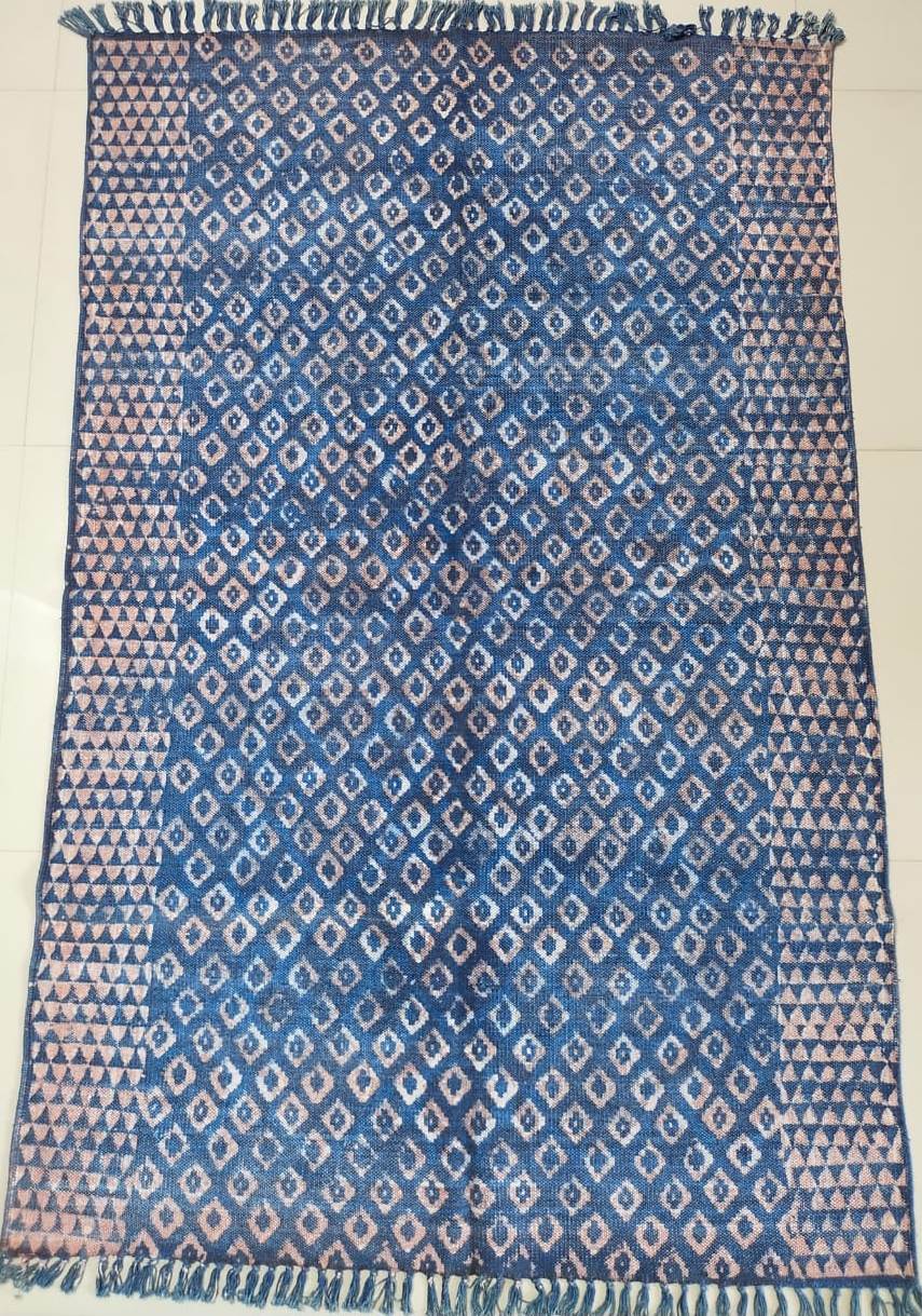 Hand block printed cotton Rug- Mangal Print 03