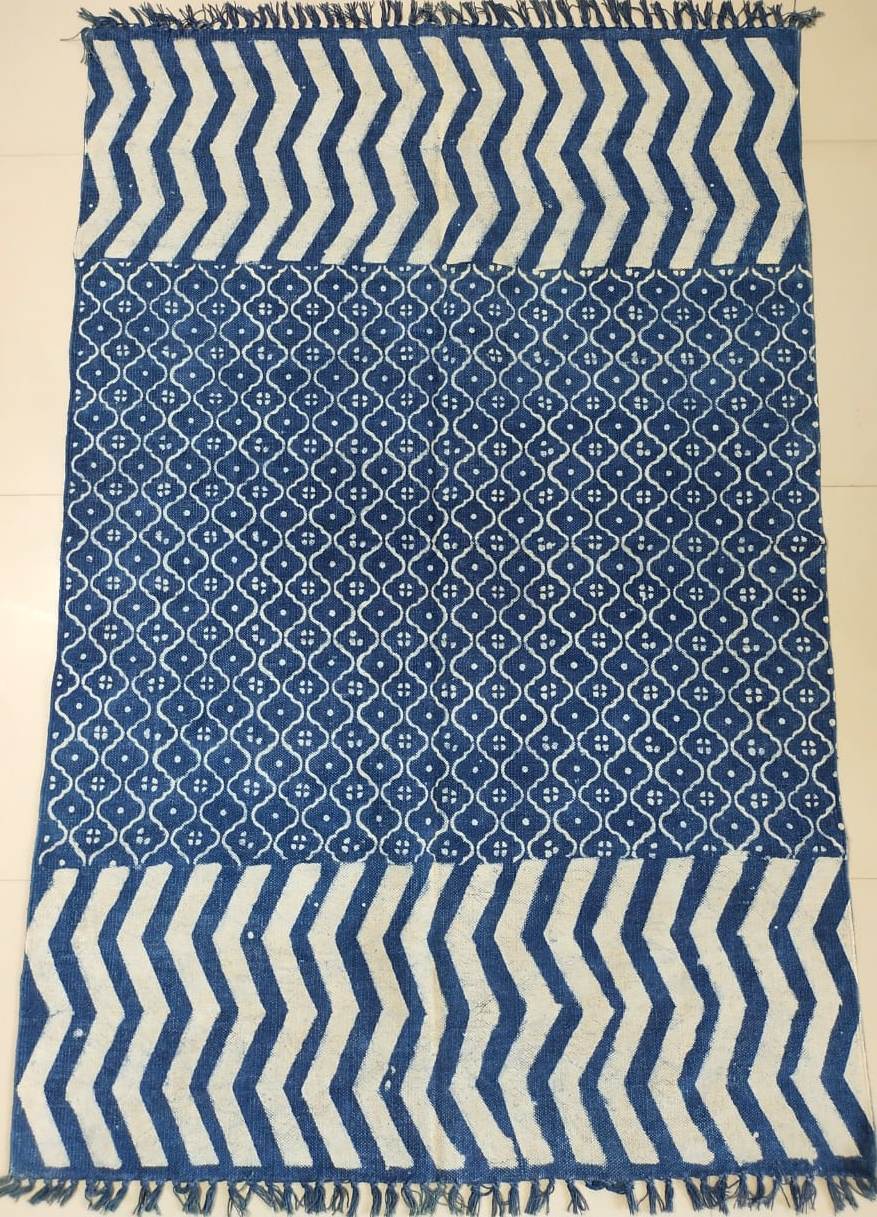 Hand block printed cotton Rug- Mangal Print 07
