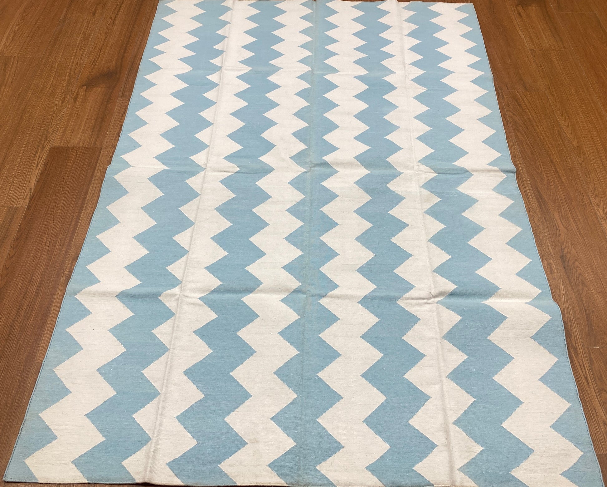 Handmade cotton Punja Dhurrie- CPD 05 - Blue - white | variant: Blue - white