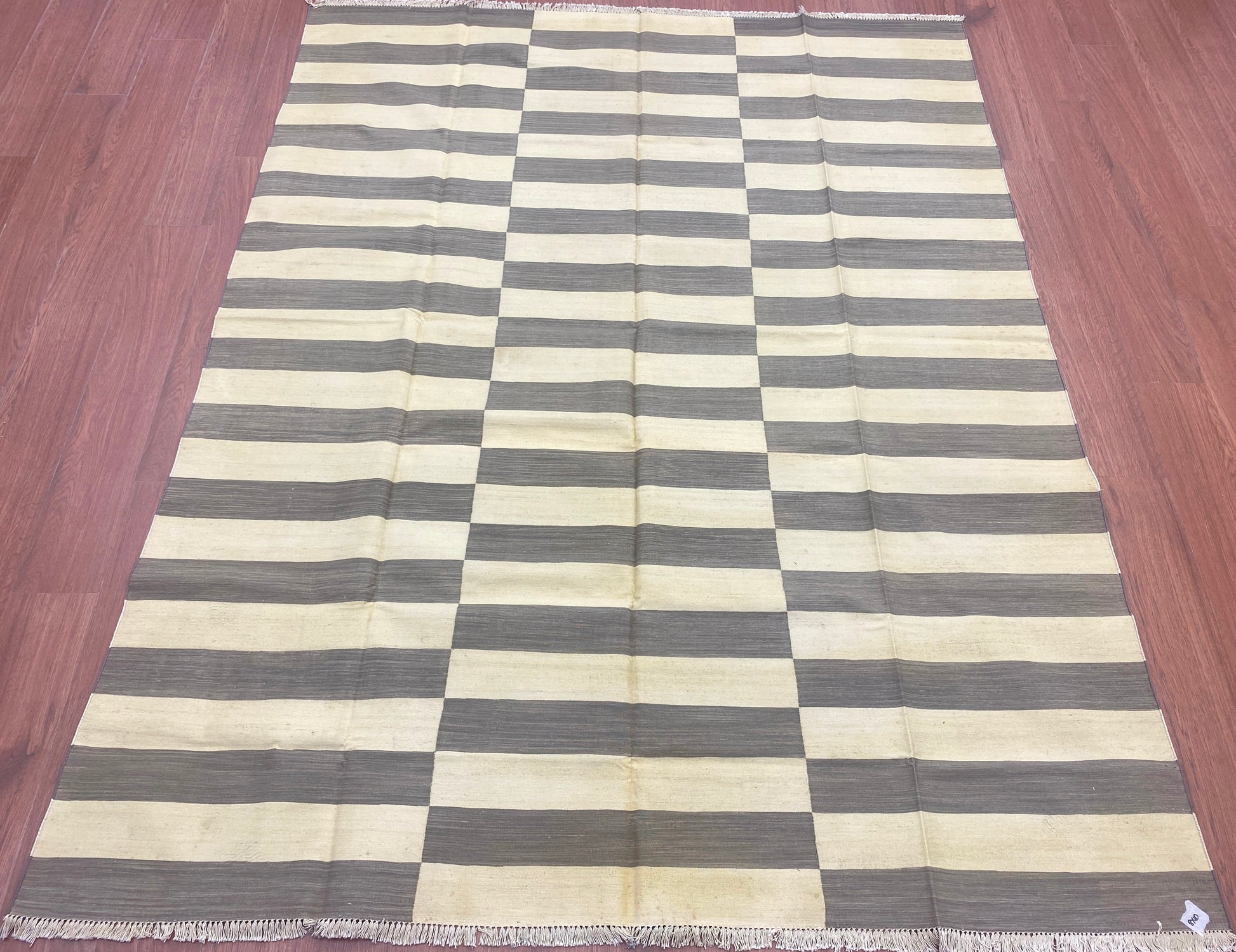Hand made cotton Punja Dhurrie- CPD 02 - Grey-beige | variant: Grey-beige