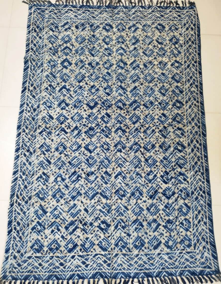 Hand block printed cotton Rug- Mangal Print 11