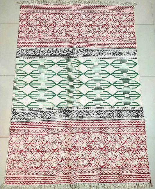 Hand block printed cotton Rug- Mangal Print 13