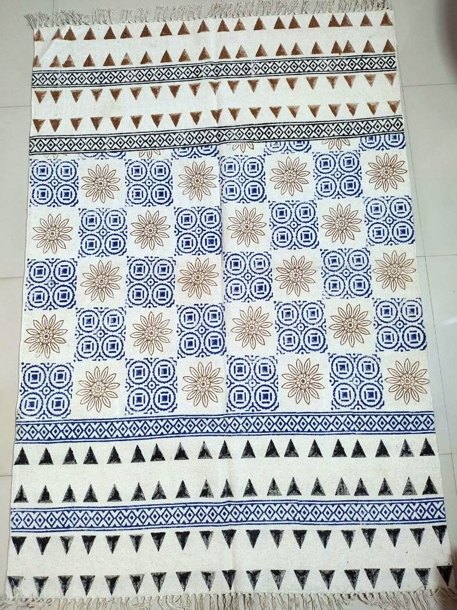 Hand block printed cotton Rug- Mangal Print 14
