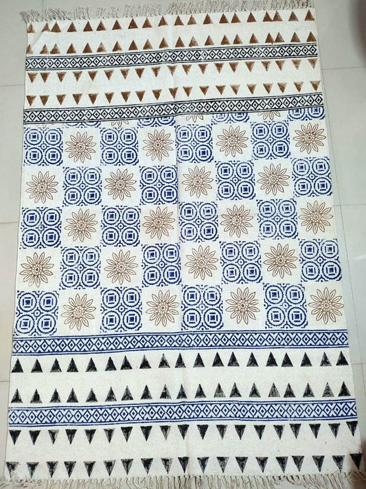 Hand block printed cotton Rug- Mangal Print 14