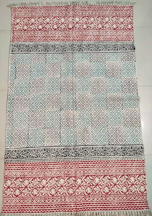 Hand block printed cotton Rug- Mangal Print 15