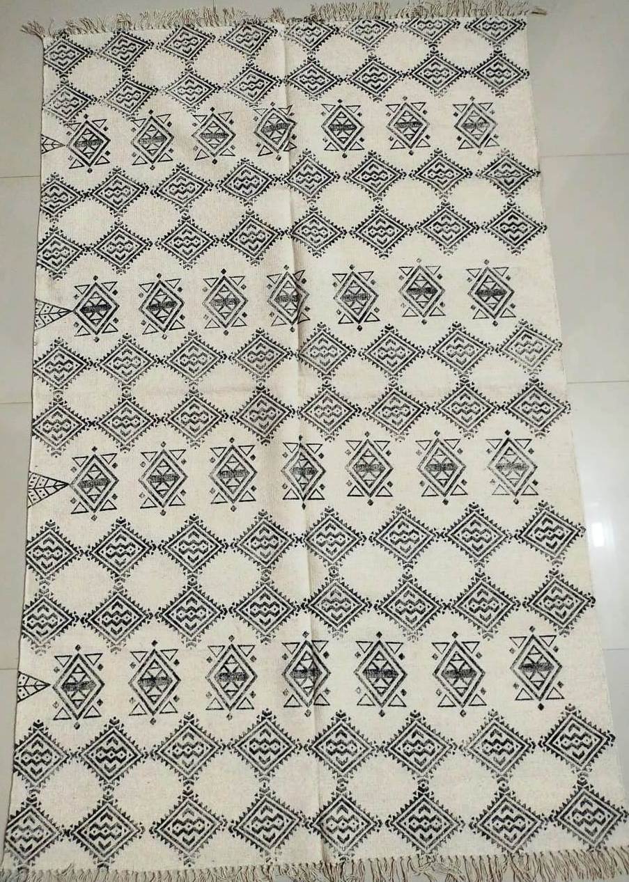 Hand block printed cotton Rug- Mangal Print 17