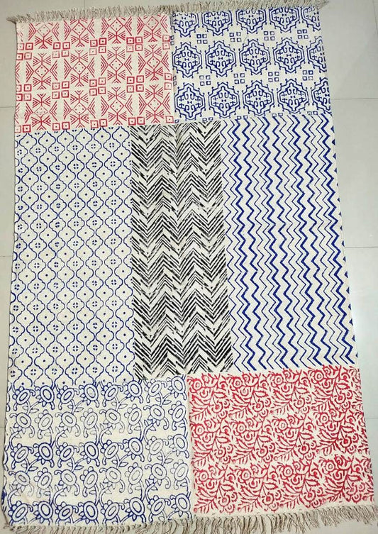 Hand block printed cotton Rug- Mangal Print 18