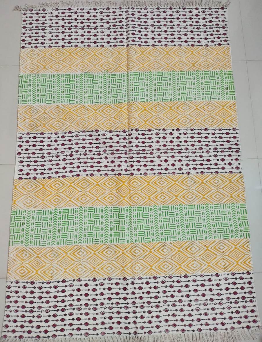 Hand block printed cotton Rug- Mangal Print 19