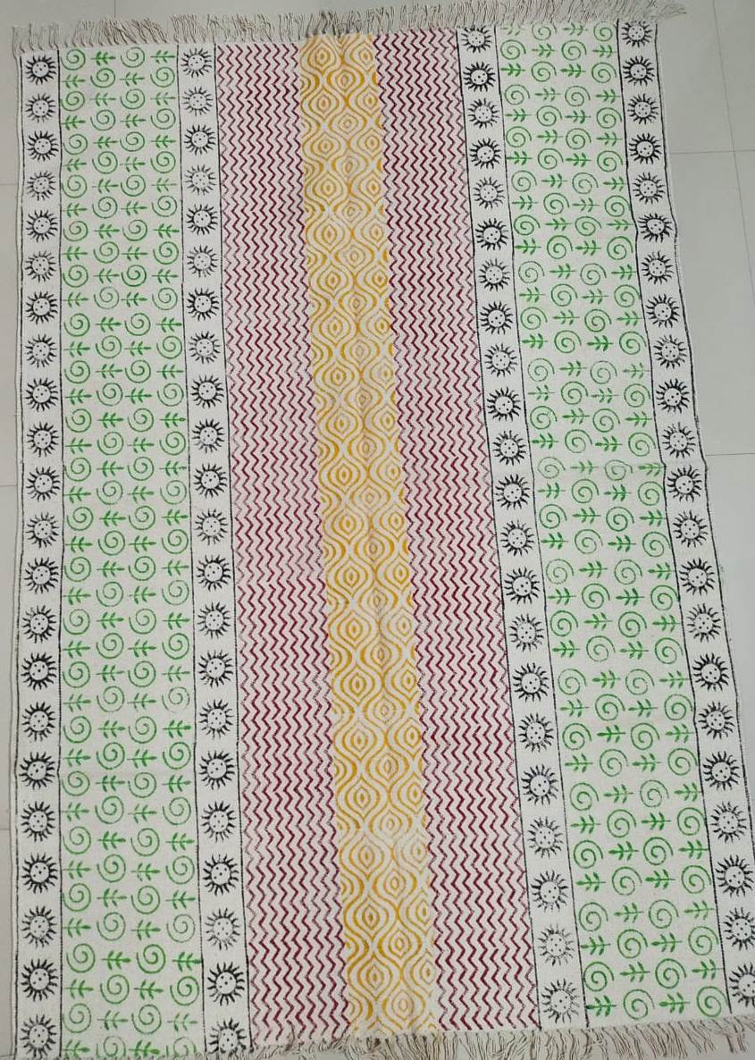 Hand block printed cotton Rug- Mangal Print 22