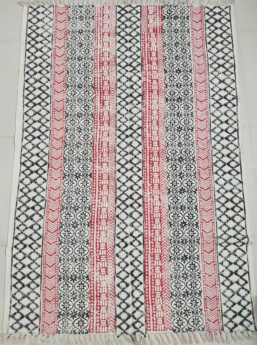 Hand block printed cotton Rug- Mangal Print 24