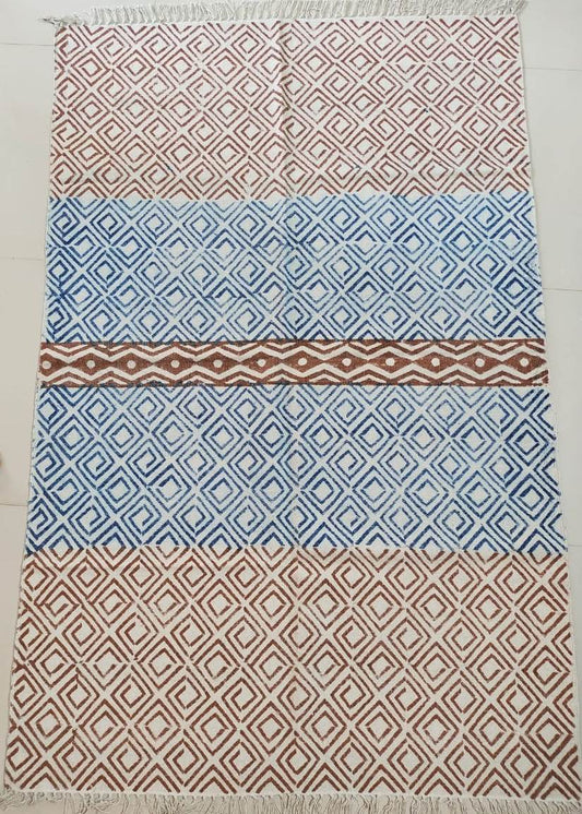 Hand block printed cotton Rug- Mangal Print 26