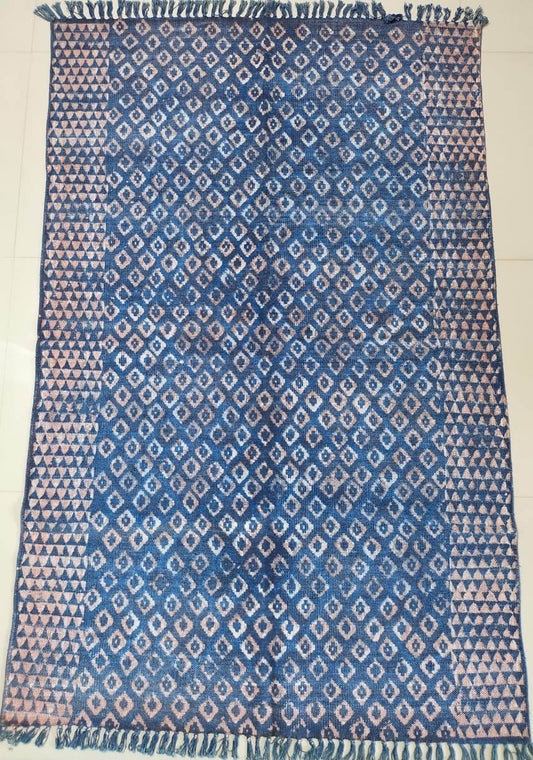 Hand block printed cotton Rug- Mangal Print 03
