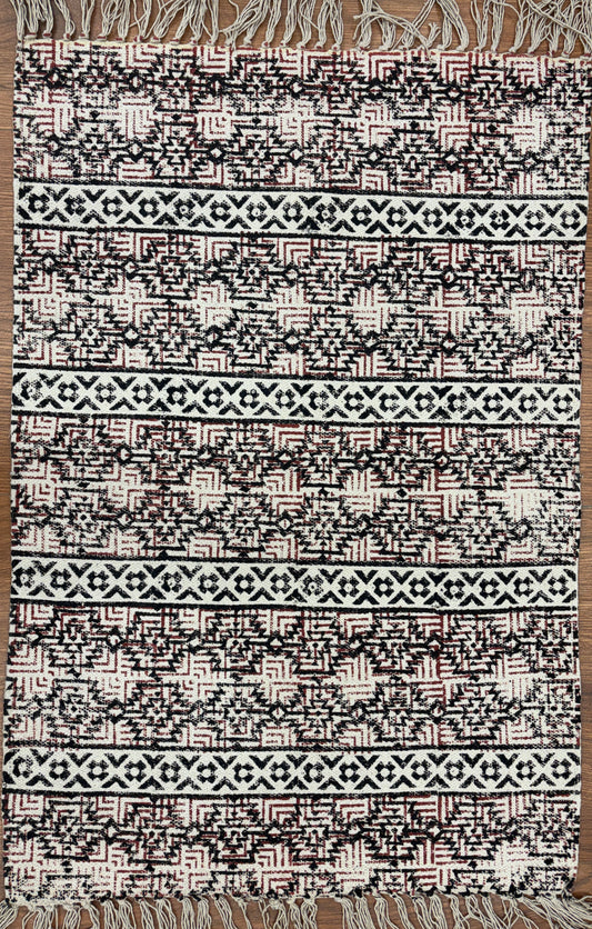 Hand block printed cotton Rug- Mangal Print 31